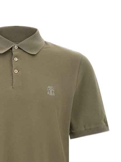 Brunello Cucinelli Bicolor Cotton Polo Shirt - Olive Green