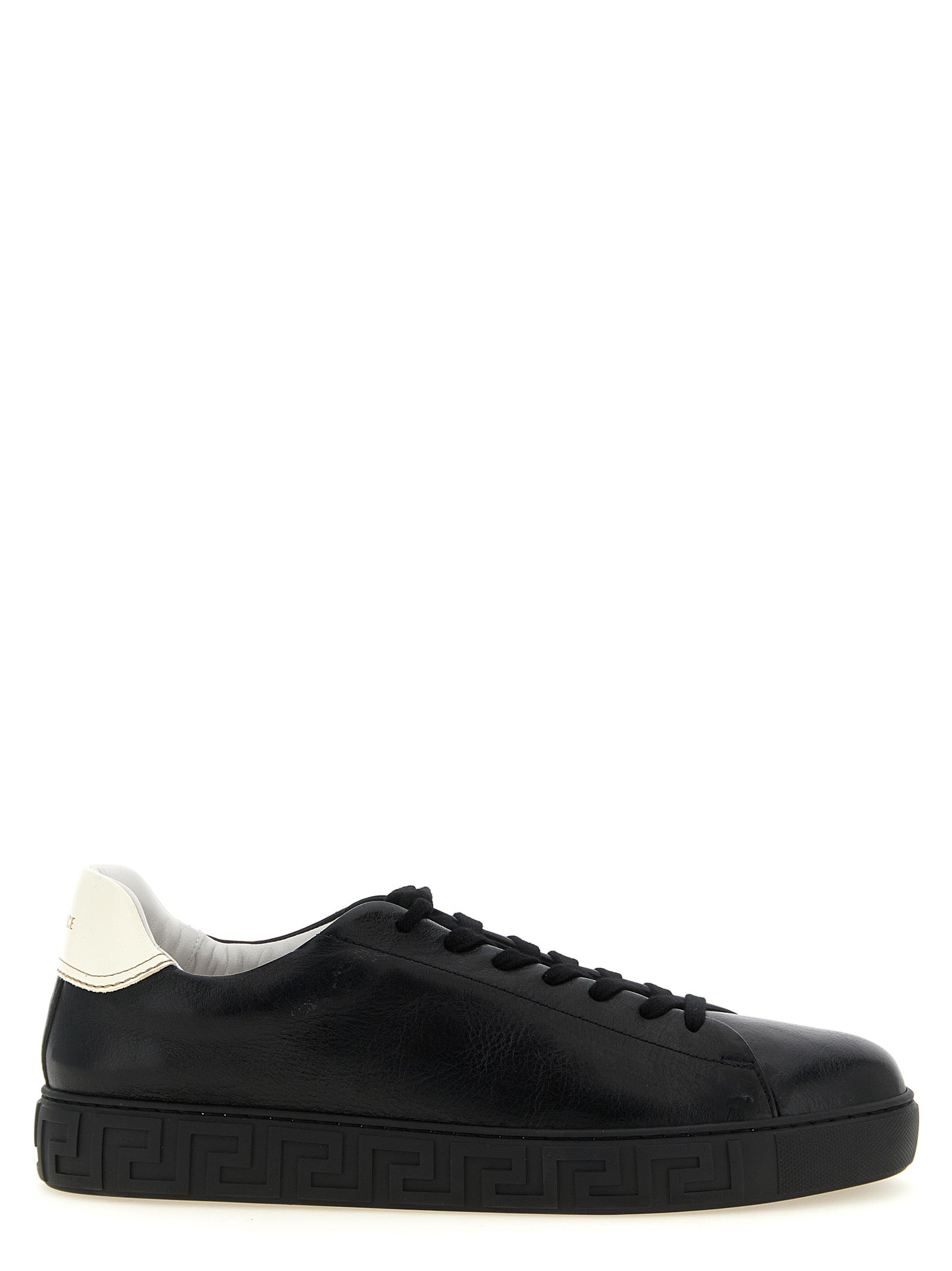 Versace Bicolor Calfskin Low Top Sneakers in White/Black