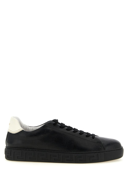 Versace Bicolor Calfskin Low Top Sneakers in White/Black