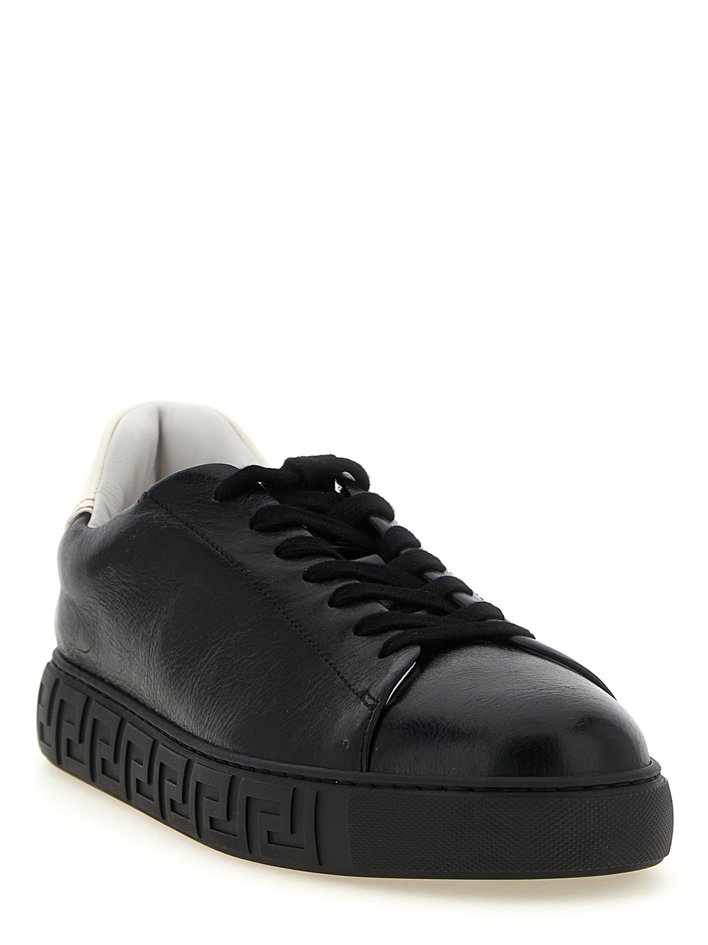 Versace Bicolor Calfskin Low Top Sneakers in White/Black