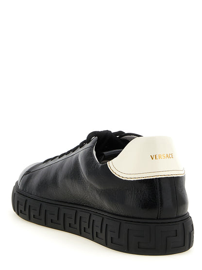 Versace Bicolor Calfskin Low Top Sneakers in White/Black
