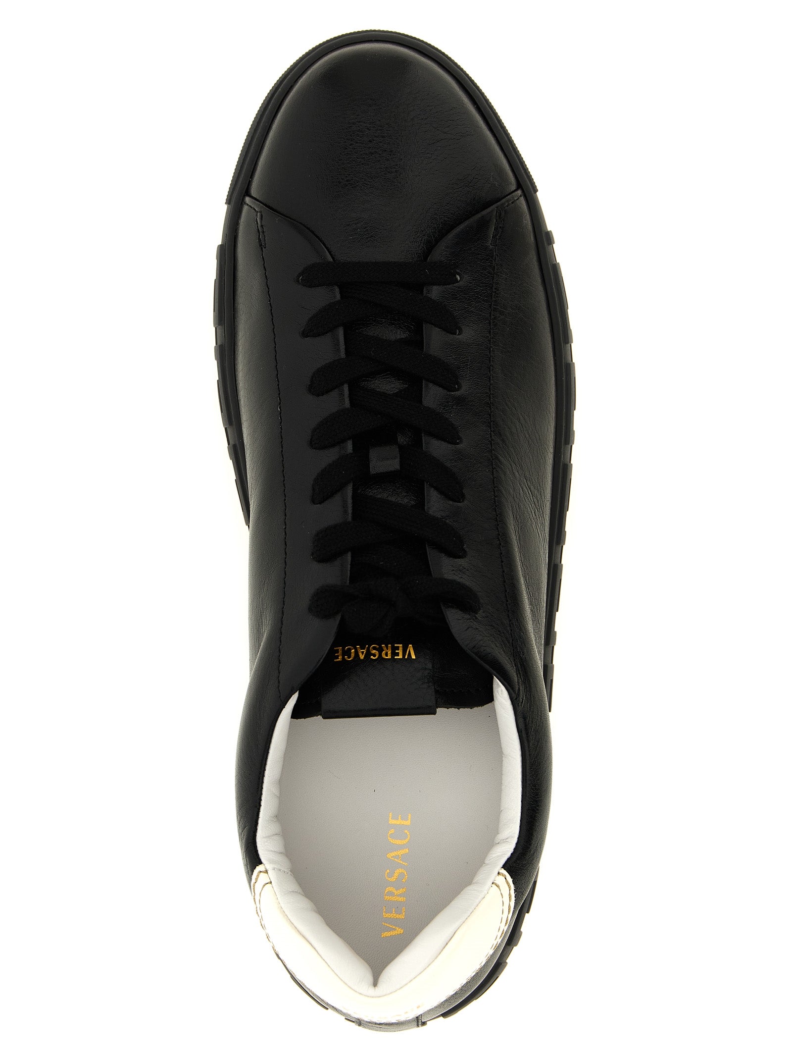 Versace Bicolor Calfskin Low Top Sneakers in White/Black