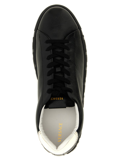 Versace Bicolor Calfskin Low Top Sneakers in White/Black