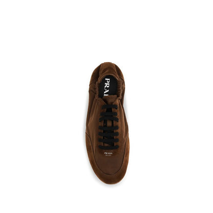 Prada Collapse Sneakers in Brown Re-Nylon and Suede