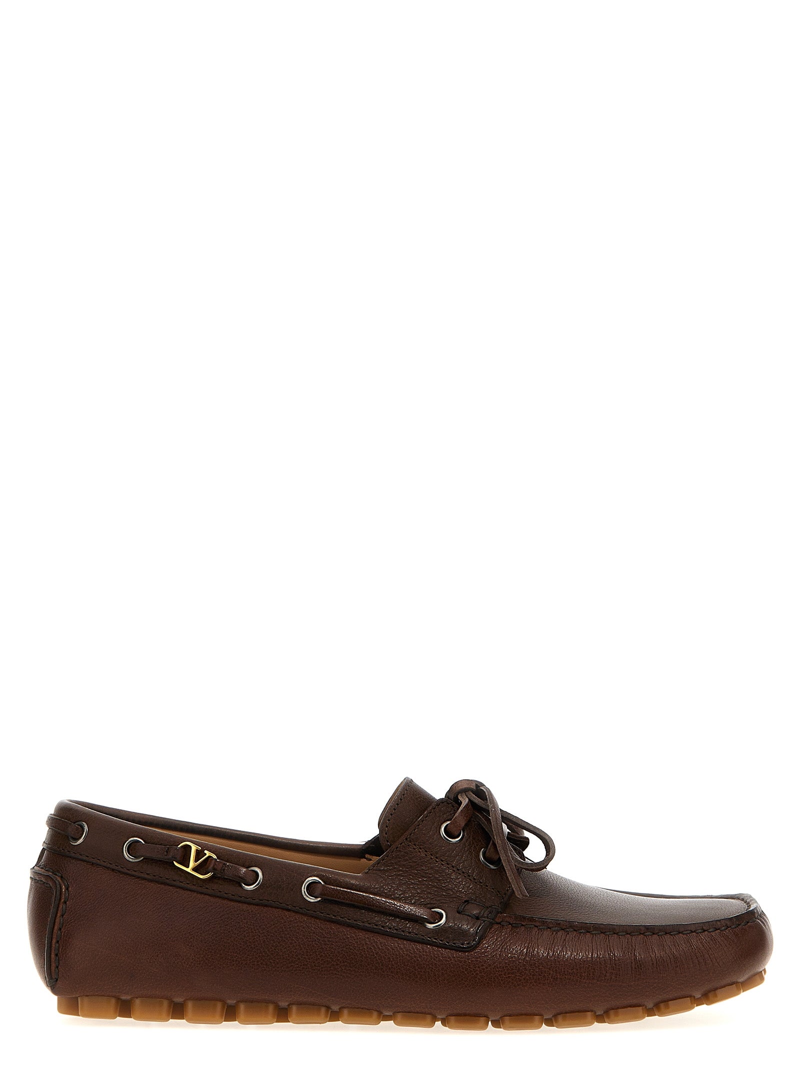 Valentino Garavani Brown Buffalo Leather Driver Fastaway Slip-On Loafers