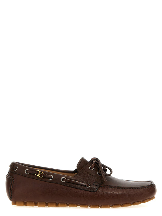 Valentino Garavani Brown Buffalo Leather Driver Fastaway Slip-On Loafers