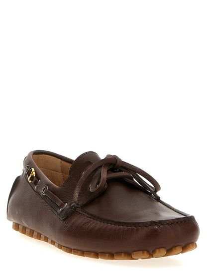 Valentino Garavani Brown Buffalo Leather Driver Fastaway Slip-On Loafers