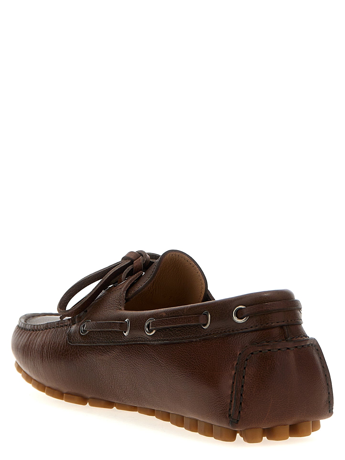 Valentino Garavani Brown Buffalo Leather Driver Fastaway Slip-On Loafers