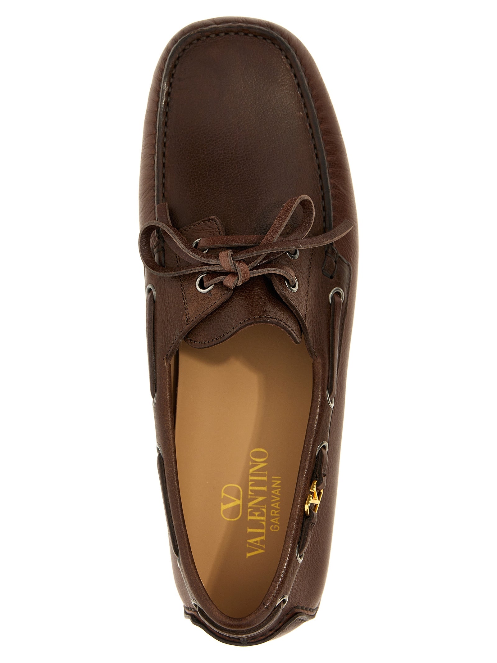 Valentino Garavani Brown Buffalo Leather Driver Fastaway Slip-On Loafers