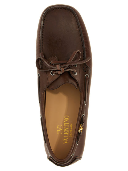 Valentino Garavani Brown Buffalo Leather Driver Fastaway Slip-On Loafers