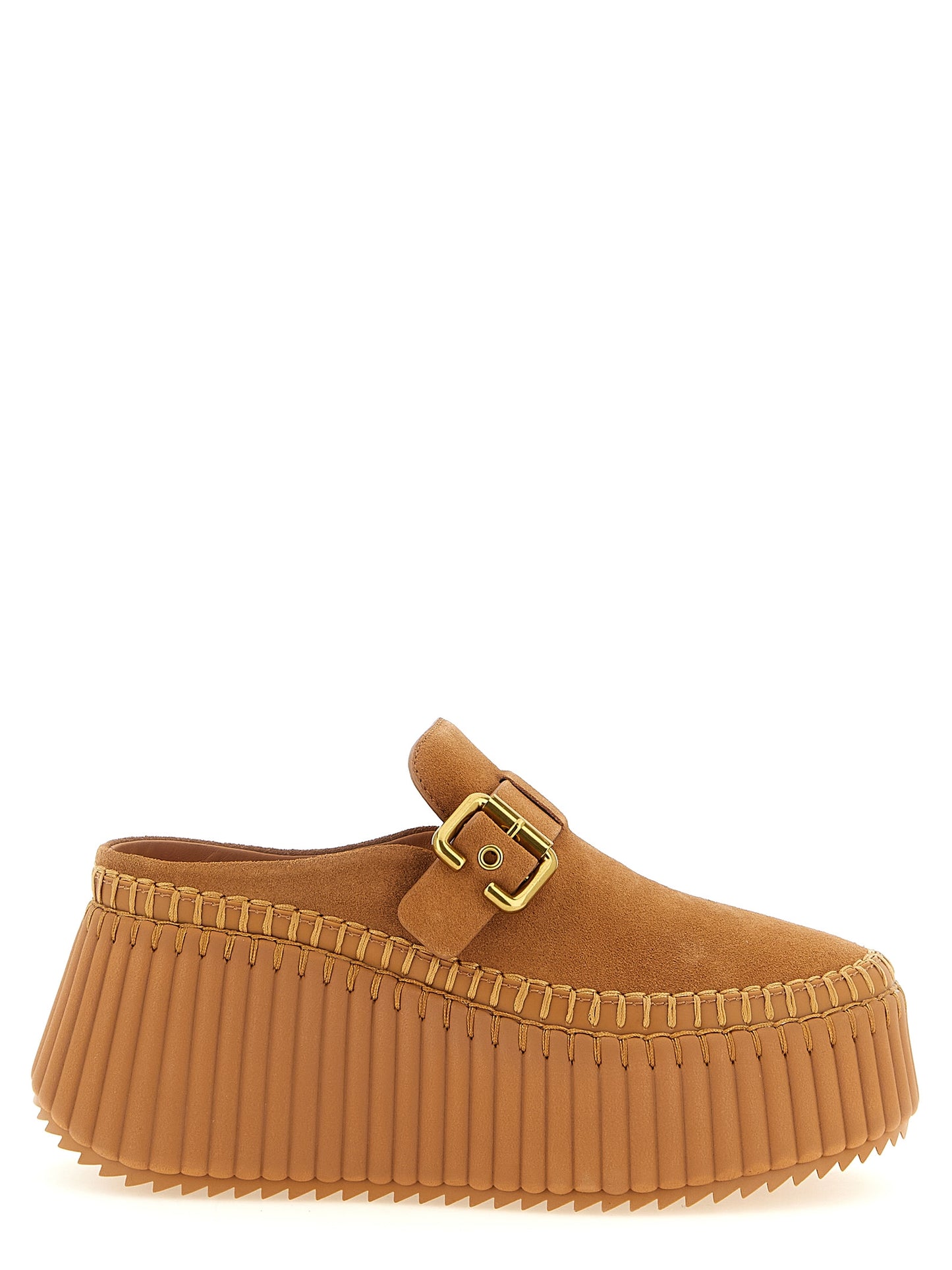 Chloé Beige Calfskin Nama Sabots Wedge Sandals