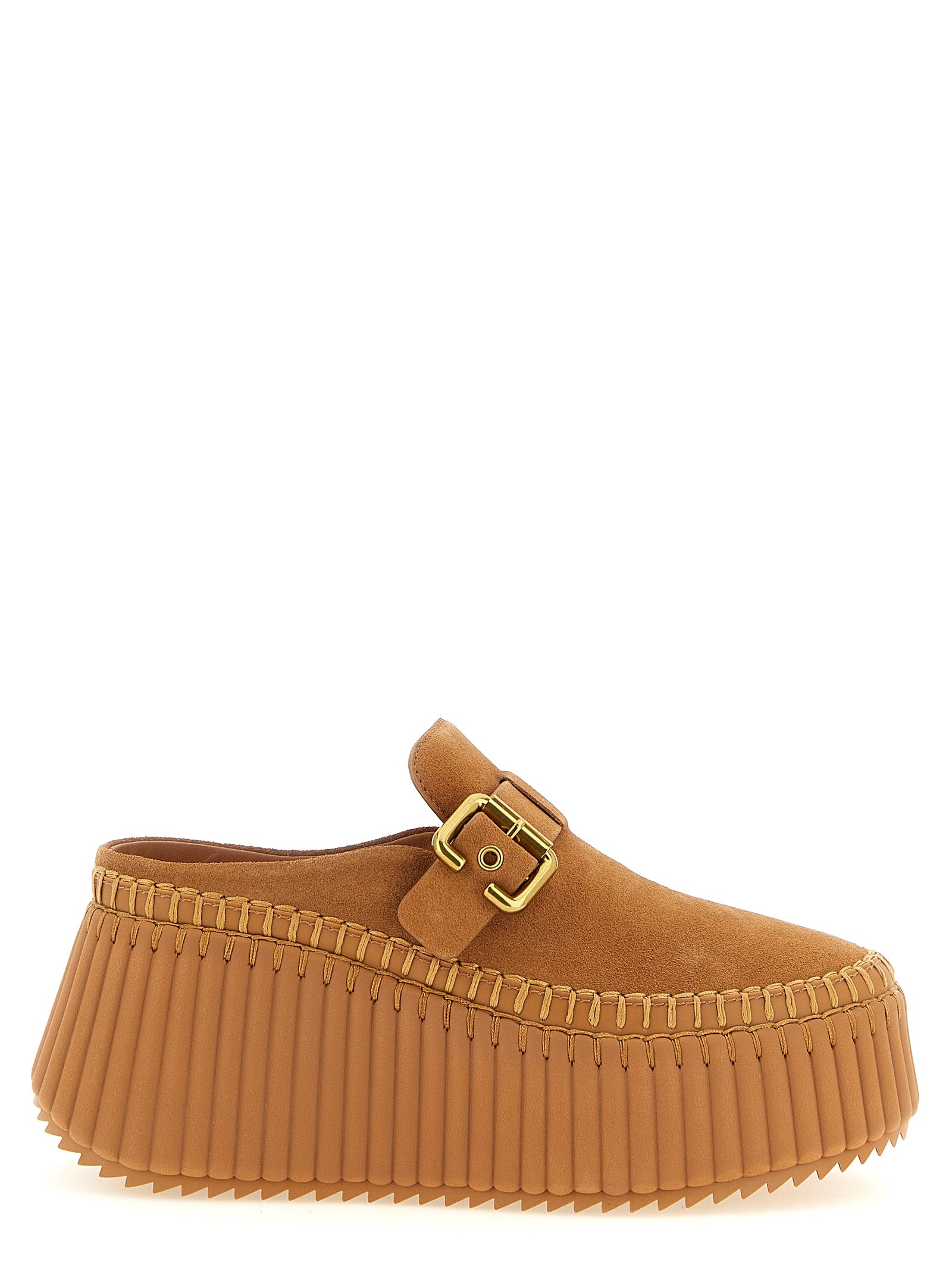 Chloé Beige Calfskin Nama Sabots Wedge Sandals
