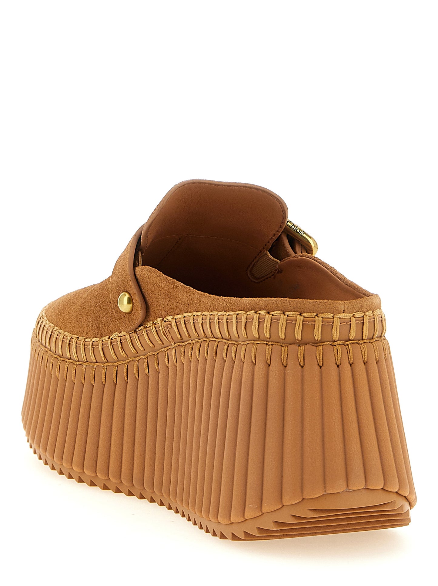 Chloé Beige Calfskin Nama Sabots Wedge Sandals