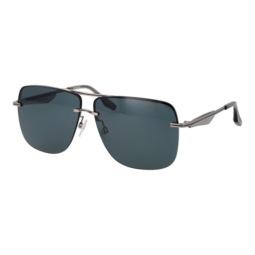 Trussardi Men’s Sunglasses – Silver Rimless Frame, Blue Lenses