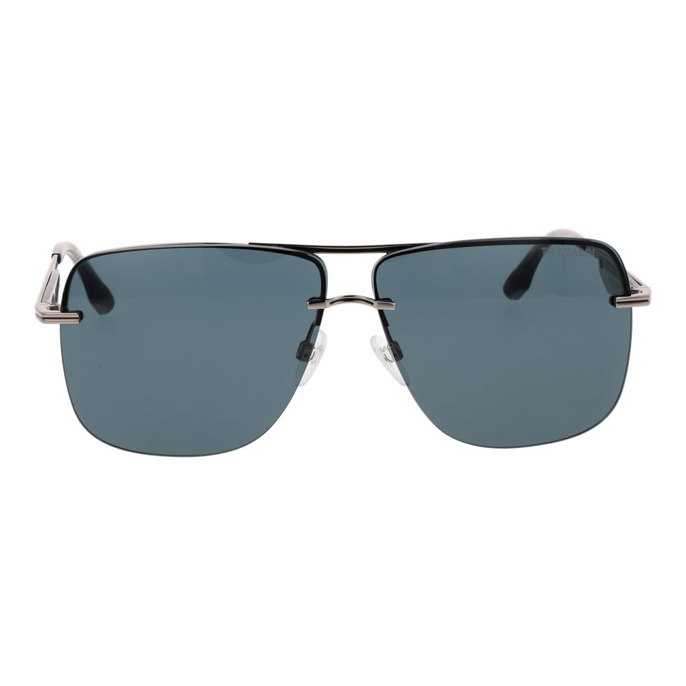 Trussardi Men’s Sunglasses – Silver Rimless Frame, Blue Lenses