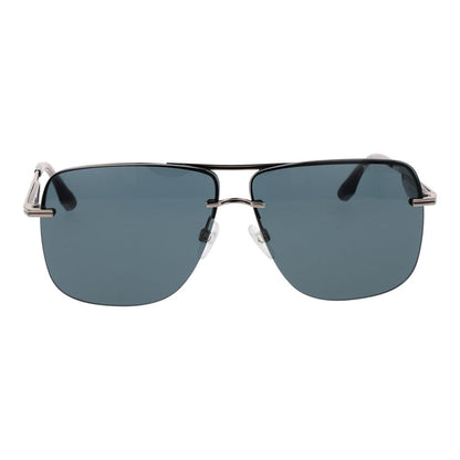Trussardi Men’s Sunglasses – Silver Rimless Frame, Blue Lenses
