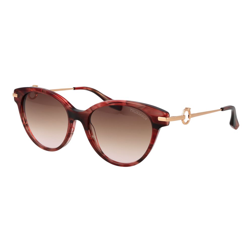 Trussardi Women’s Sunglasses – Red Round Frame, Brown Gradient Lenses