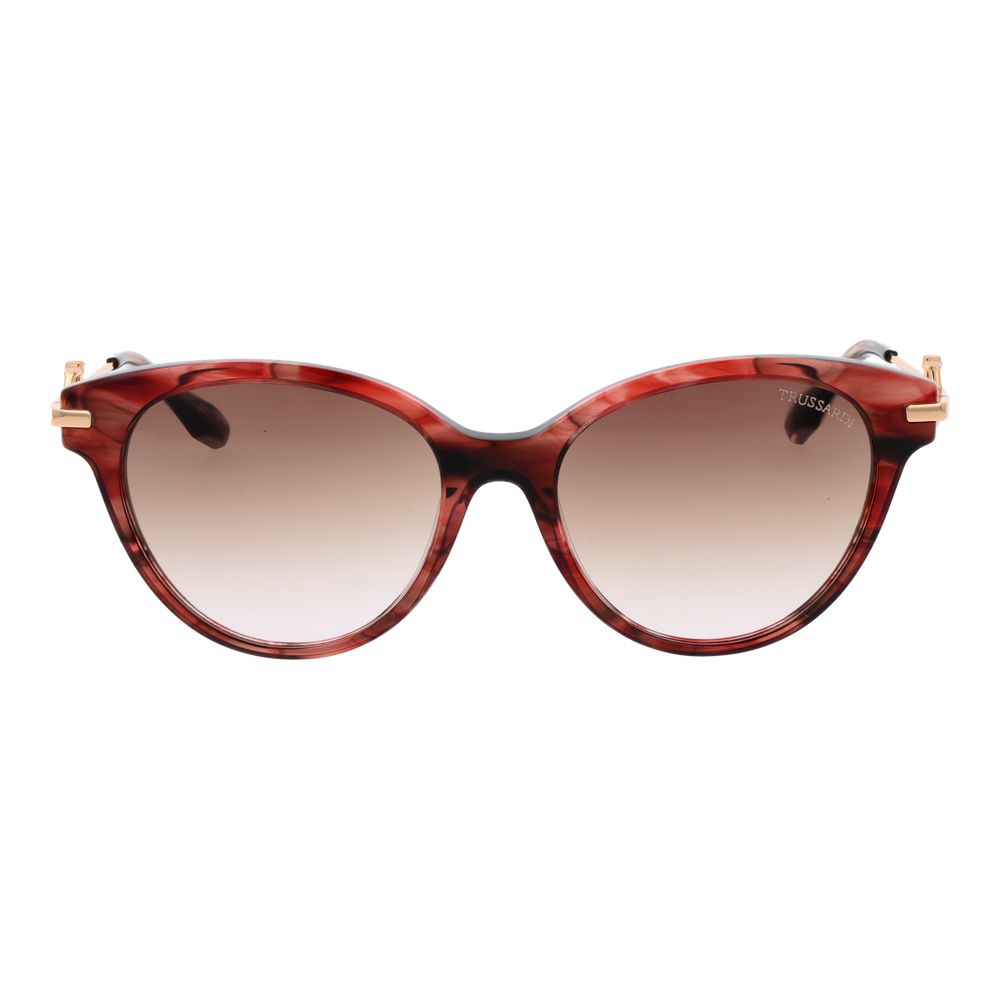 Trussardi Women’s Sunglasses – Red Round Frame, Brown Gradient Lenses