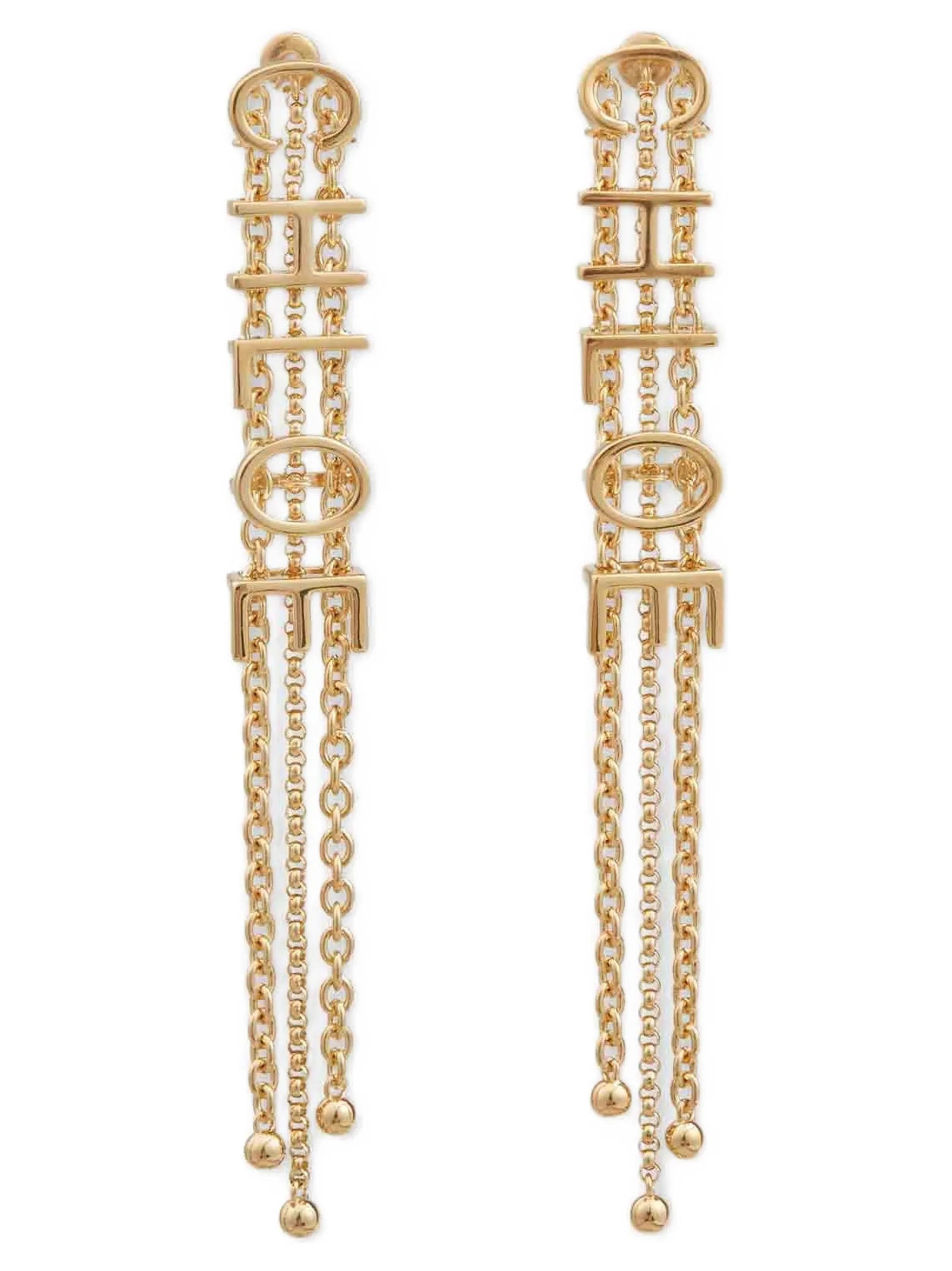 Chloé Gold Brass Mini Belt Pendant Earrings