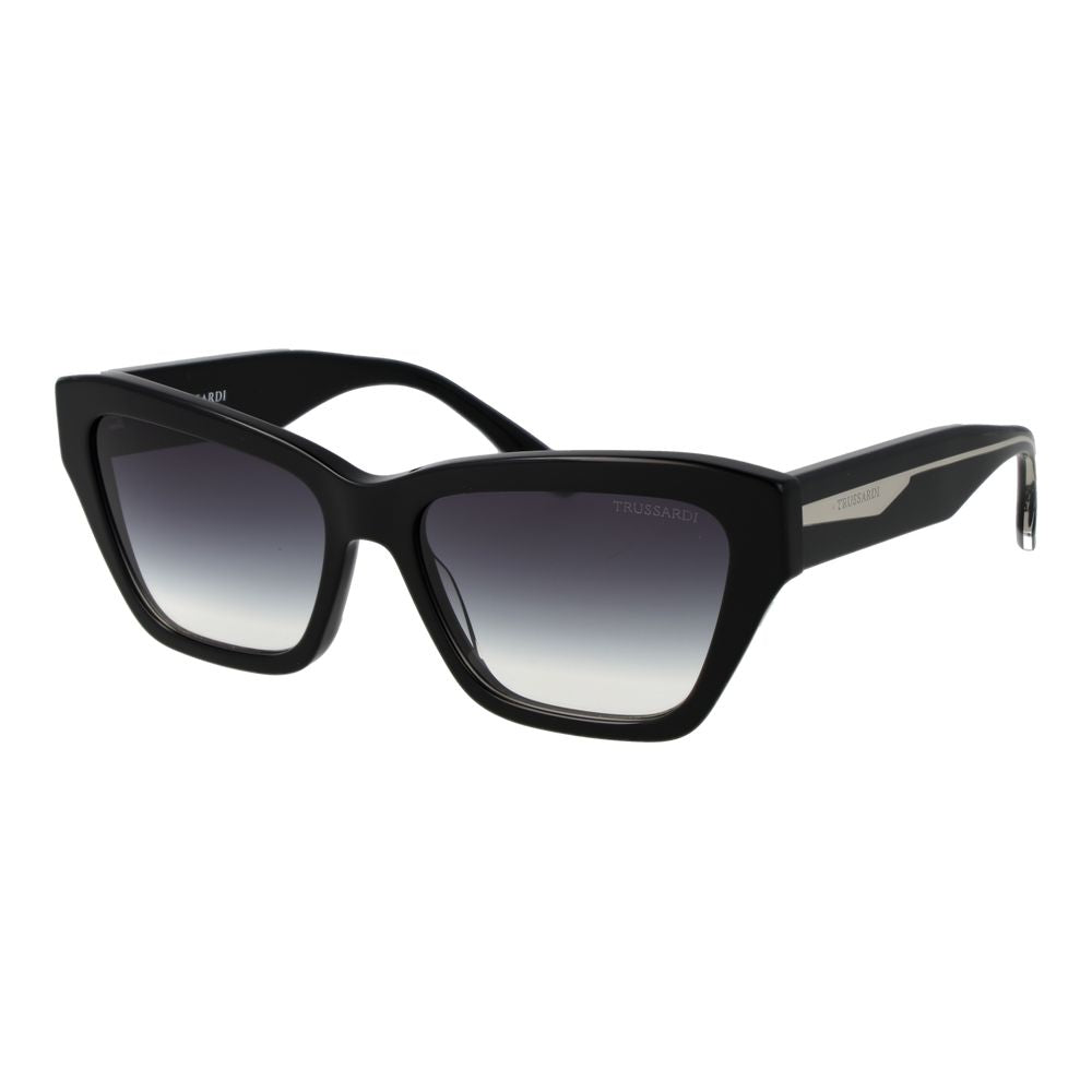 Trussardi Women’s Sunglasses – Black Cat Eye Frame, Blue Gradient Lenses