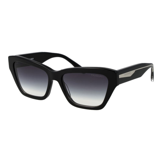 Trussardi Women’s Sunglasses – Black Cat Eye Frame, Blue Gradient Lenses