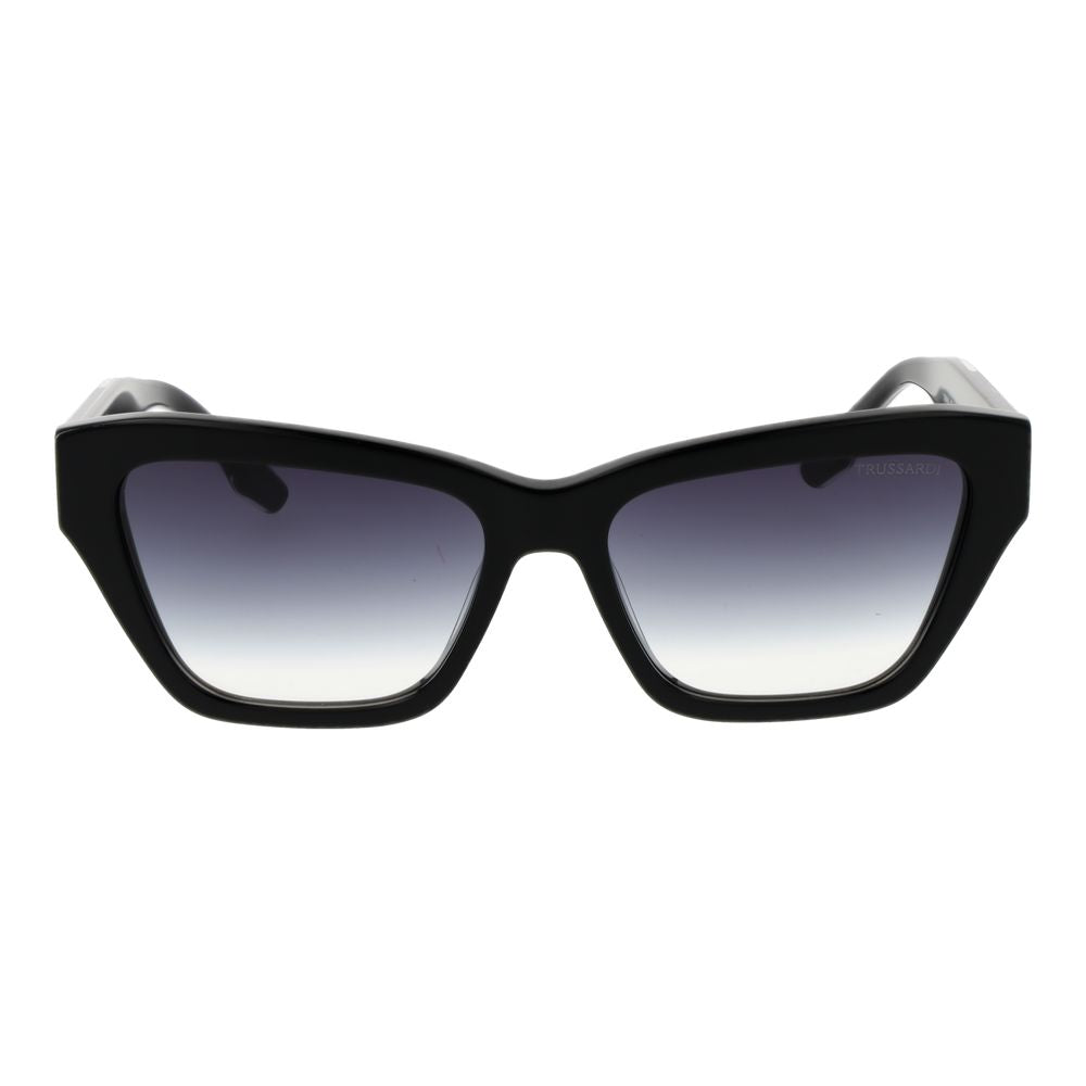 Trussardi Women’s Sunglasses – Black Cat Eye Frame, Blue Gradient Lenses