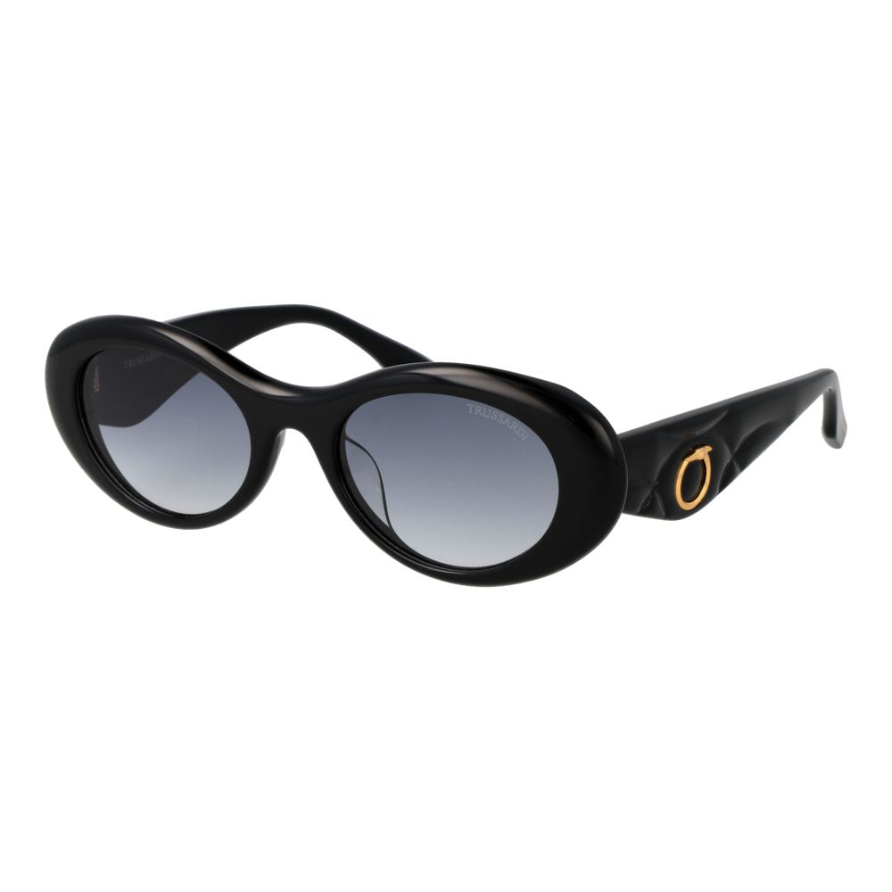 Trussardi Women’s Sunglasses – Black Oval Frame, Blue Gradient Lenses