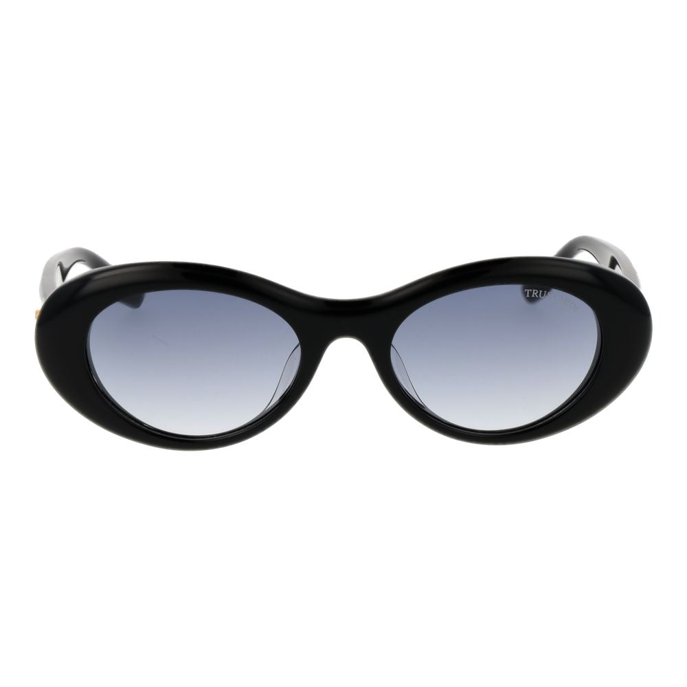 Trussardi Women’s Sunglasses – Black Oval Frame, Blue Gradient Lenses
