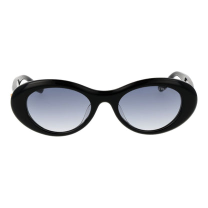 Trussardi Women’s Sunglasses – Black Oval Frame, Blue Gradient Lenses