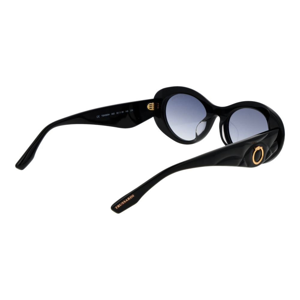 Trussardi Women’s Sunglasses – Black Oval Frame, Blue Gradient Lenses