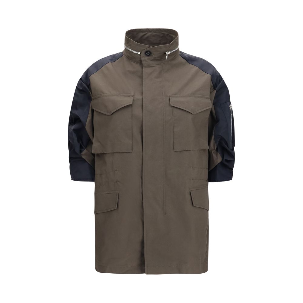 Sacai Bicolor Cotton Shell Jacket in Khaki and Navy
