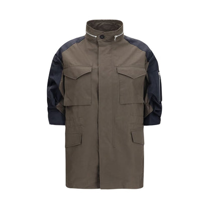 Sacai Bicolor Cotton Shell Jacket in Khaki and Navy