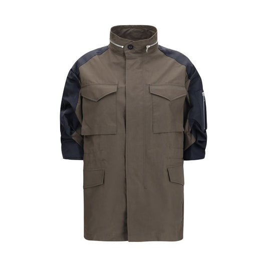 Sacai Bicolor Cotton Shell Jacket in Khaki and Navy