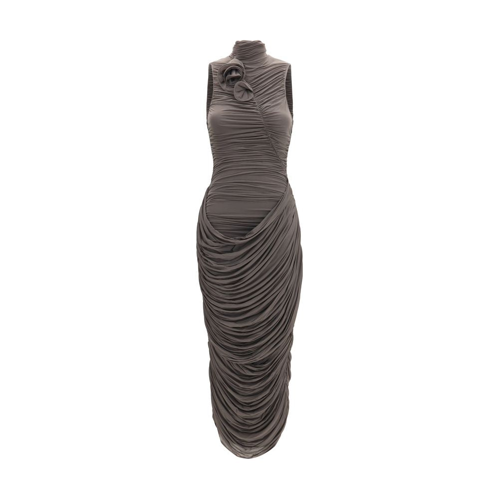 Magda Butrym Gray Draped High-Neck Midi Dress