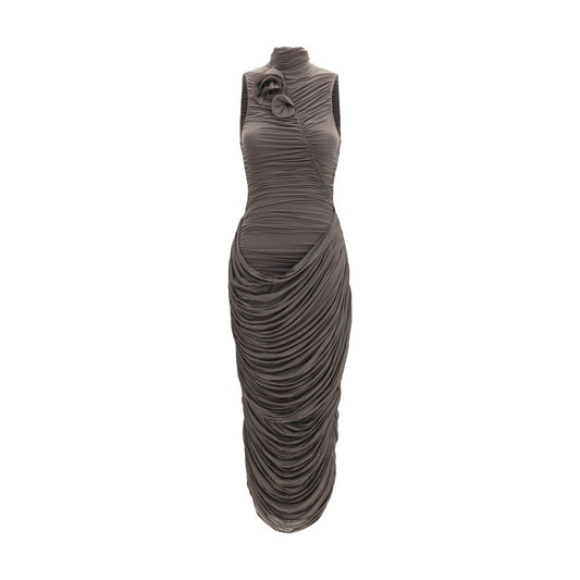 Magda Butrym Gray Draped High-Neck Midi Dress
