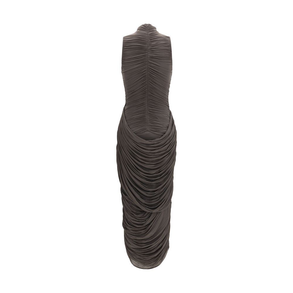 Magda Butrym Gray Draped High-Neck Midi Dress