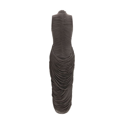 Magda Butrym Gray Draped High-Neck Midi Dress