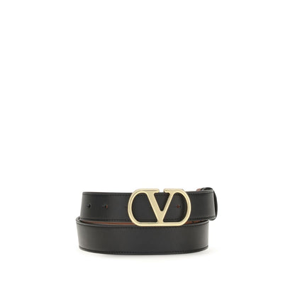 Valentino Garavani Black Calf Leather Reversible VLogo Signature Belt