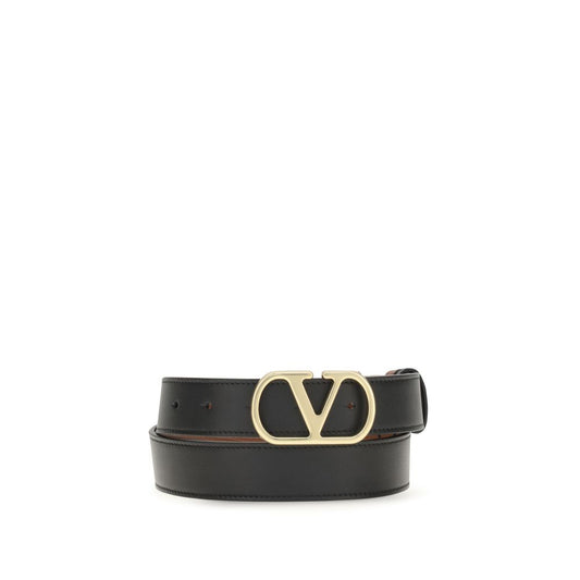 Valentino Garavani Black Calf Leather Reversible VLogo Signature Belt