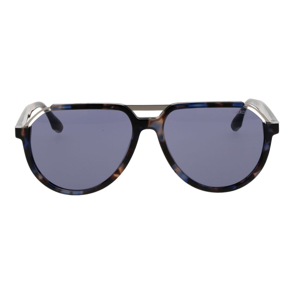 Trussardi Men’s Sunglasses – Brown Aviator Frame, Blue Lenses