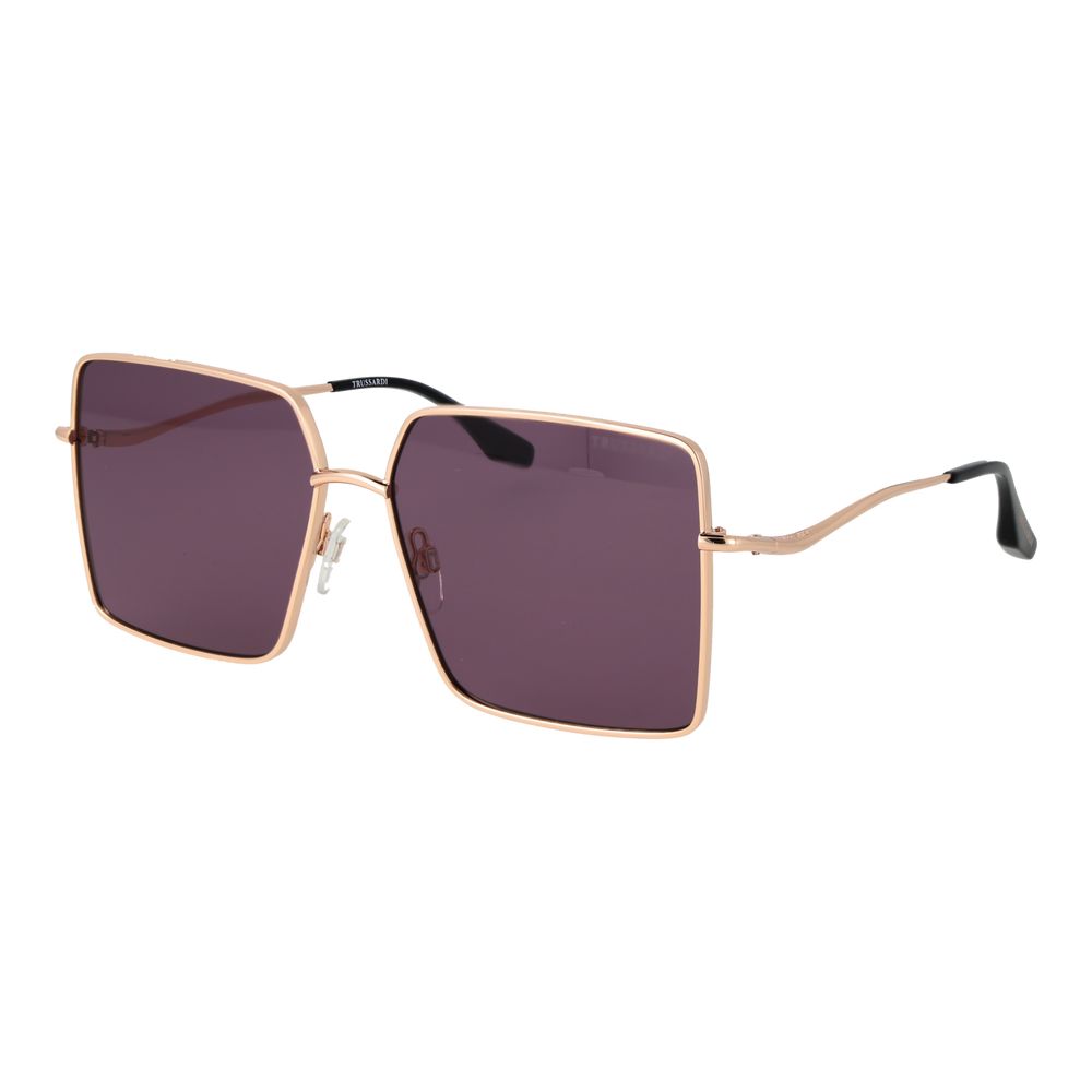 Trussardi Women’s Sunglasses – Gold Square Frame, Purple Lenses