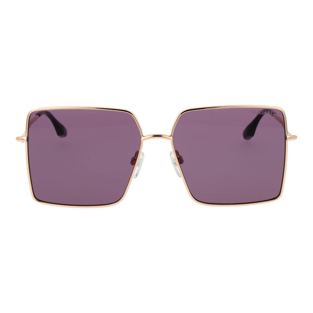 Trussardi Women’s Sunglasses – Gold Square Frame, Purple Lenses