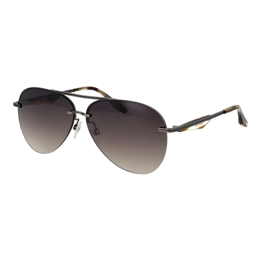 Trussardi Men’s Sunglasses – Gunmetal Aviator Frame, Grey Gradient Lenses