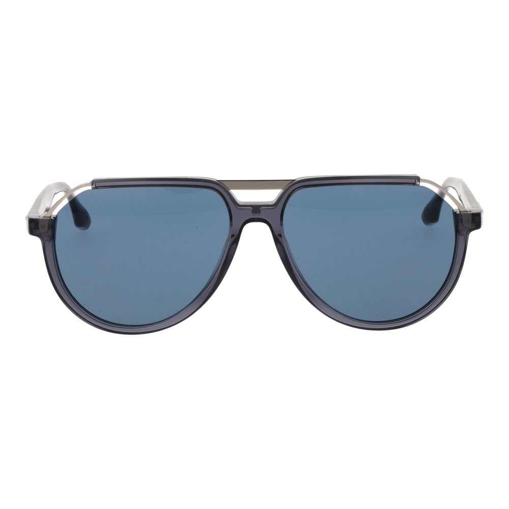 Trussardi Men’s Sunglasses – Gray Acetate & Stainless Steel Aviator Frame, Blue Lenses