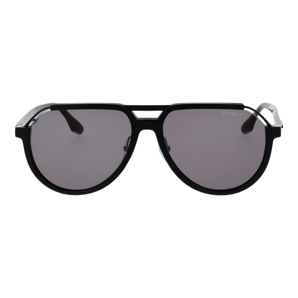 Trussardi Men’s Sunglasses – Black Aviator Frame, Grey Lenses