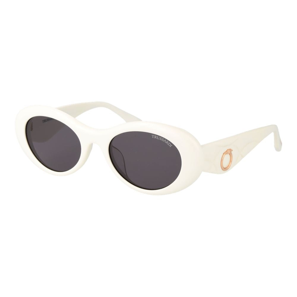Trussardi Women’s Sunglasses – White Oval Frame, Purple Lenses