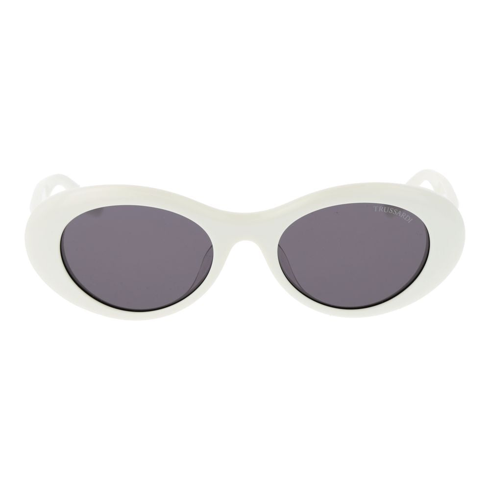 Trussardi Women’s Sunglasses – White Oval Frame, Purple Lenses