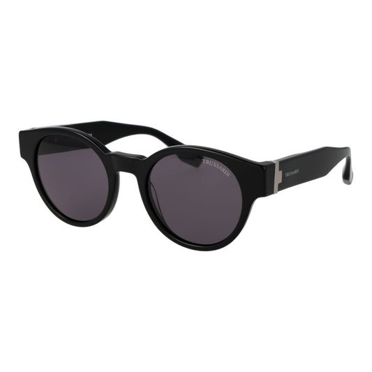 Trussardi Men’s Sunglasses – Black Round Frame, Purple Lenses