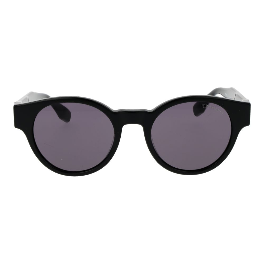 Trussardi Men’s Sunglasses – Black Round Frame, Purple Lenses