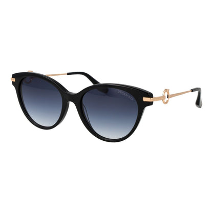 Trussardi Women’s Sunglasses – Black Butterfly Frame, Blue Gradient Lenses